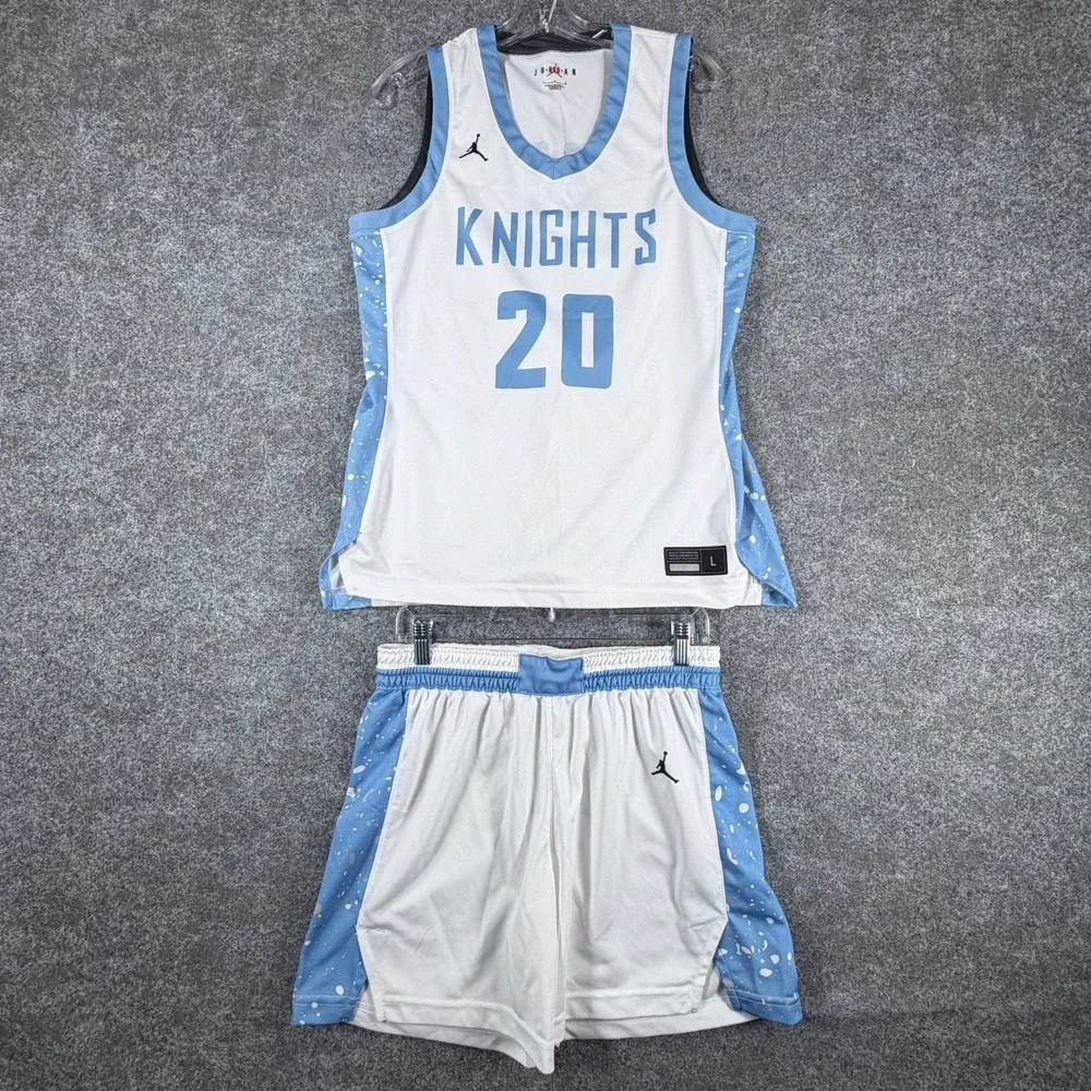 Air Jordan Basketball Jersey & Shorts Men L/M White Blue Performance Knights #20